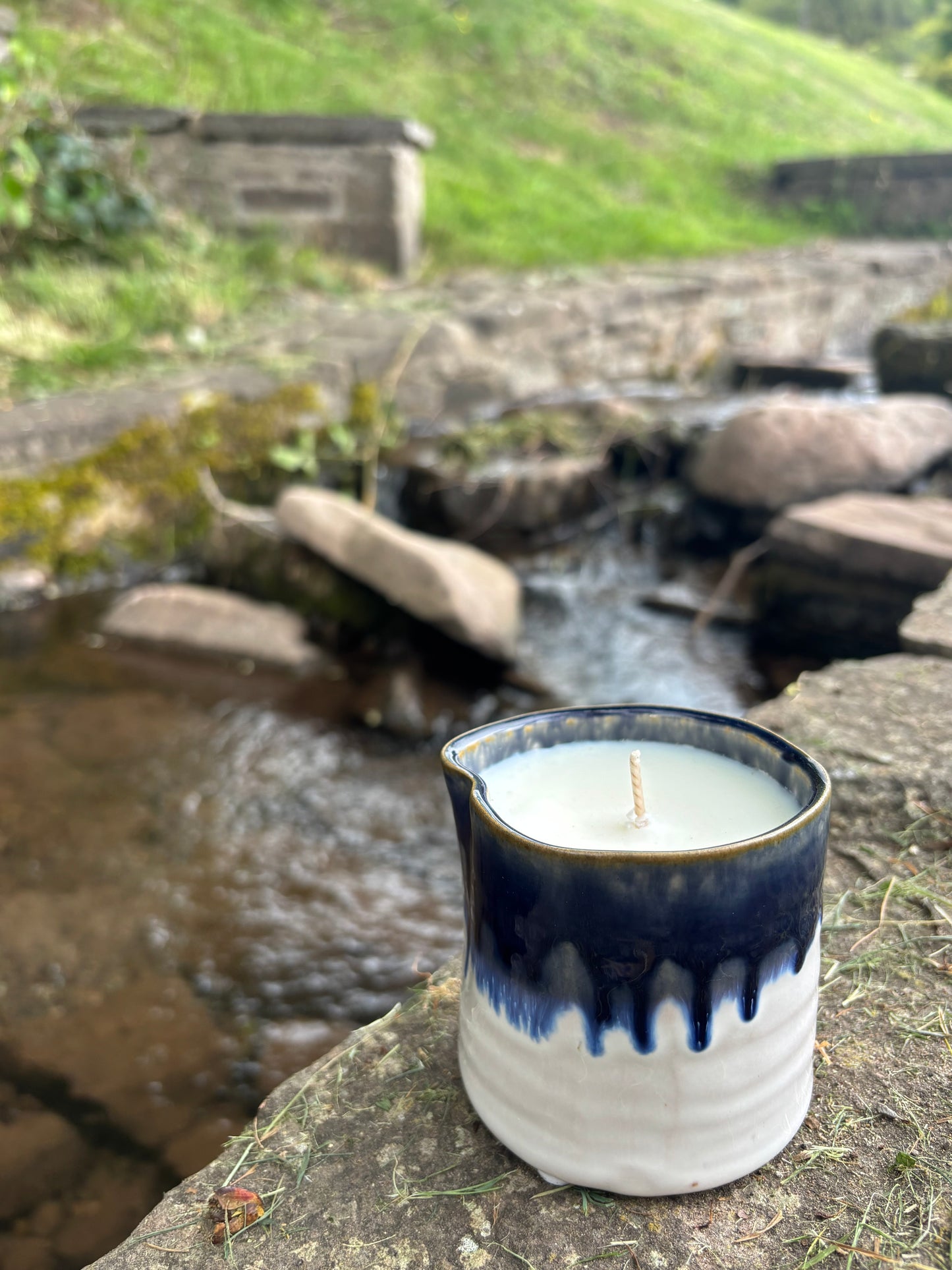 Blue ceramic garden candle