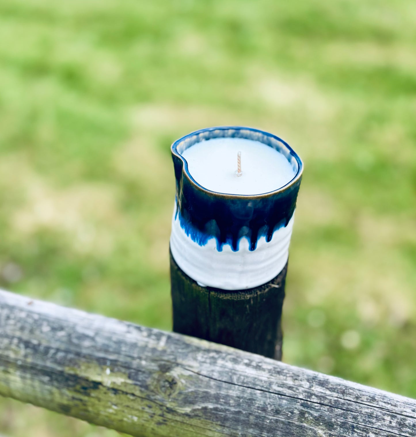 Blue ceramic garden candle