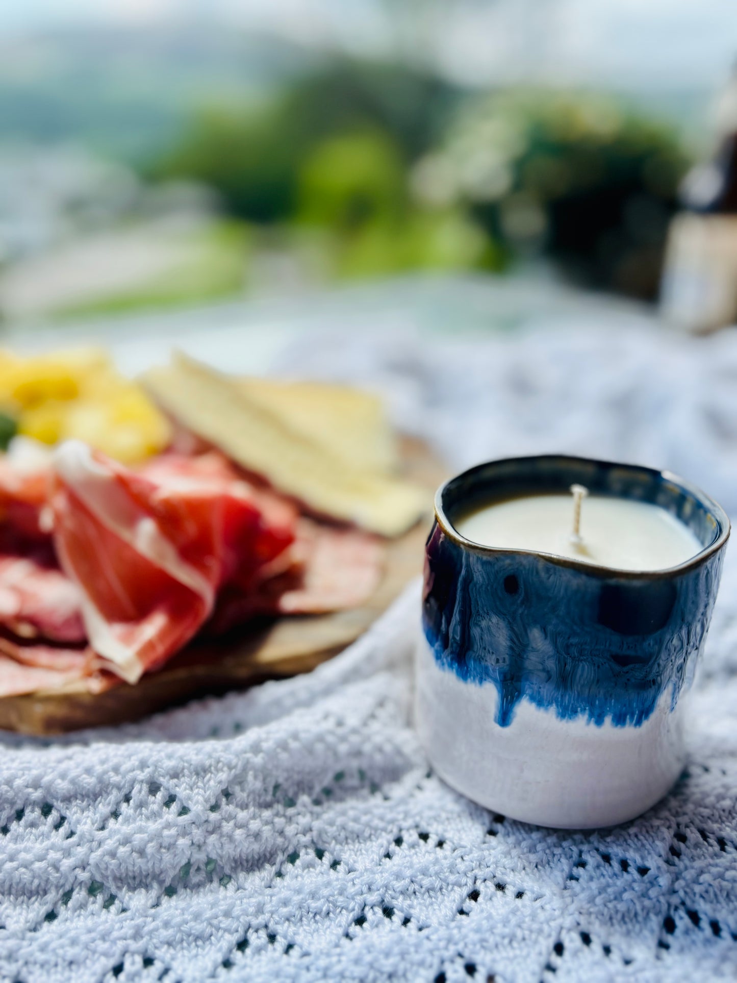 Blue ceramic garden candle