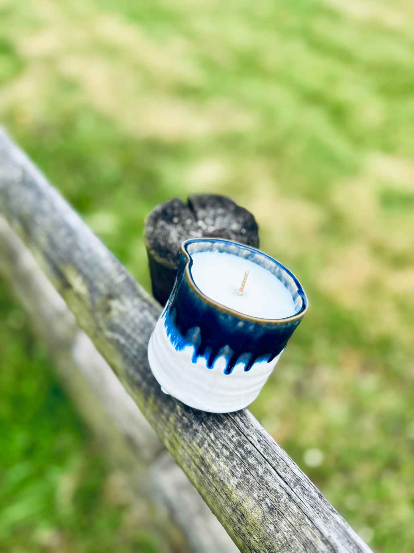 Blue ceramic garden candle